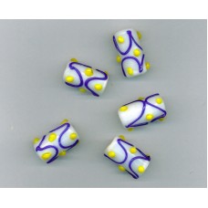 Indian Lampwork Beads White Tube with Blue & Yellow Detail
