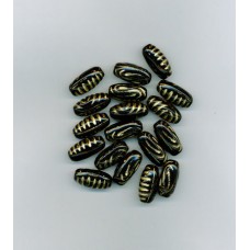Bohemian Glass Black Tube with Gold Stripes