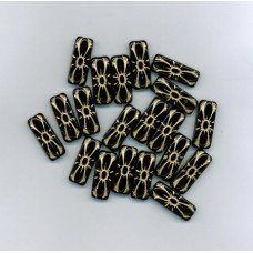 Bohemian Glass Rectangular Black Bead with Gold Flower Detail