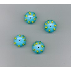 Indian Lampwork Beads Blue Saucer with Green Stripes & Yellow Do