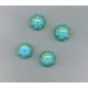 Indian Lampwork Beads Blue Saucer with Green Stripes & Yellow Do