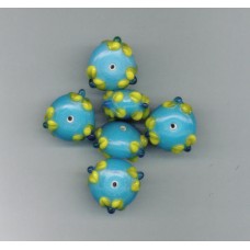 Indian Lampwork Beads Blue Saucer with Yellow Flowers