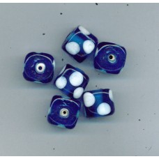 Indian Lampwork Beads Blue Cube with White Spots
