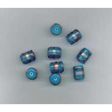Indian Glass Lampwork Beads Blue Tube with Bronze & Red Detail