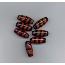 Indian Lampwork Beads Blue Oval with Bronze Swirl