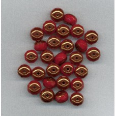 8mm Coral Red and Gold Facetted Briolette
