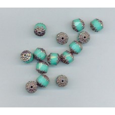 Czech Turquoise & Bronze Facetted Bead