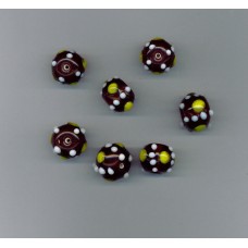 Indian Lampwork Beads Dark Red with Yellow & White Dots