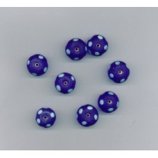 Indian Lampwork Beads Frosted Blue with White Spots