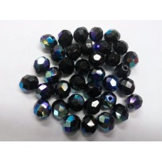 Bohemian Glass 8mm Rounds Black with AB