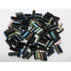 Bohemian Glass Facetted Tube in Black with AB
