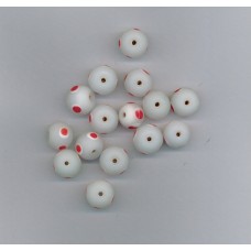 Indian Lampwork Beads Frosted White with Red Polkadots