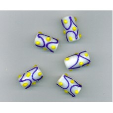 Indian Lampwork Beads Opaque White Tube with Yellow Detail