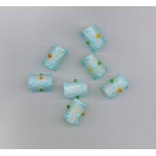 Indian Lampwork Beads White Tube with Blue, Green & Yellow Detai