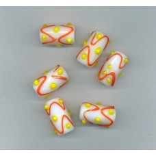 Indian Lampwork Beads White Tube with Yellow & Orange Detail