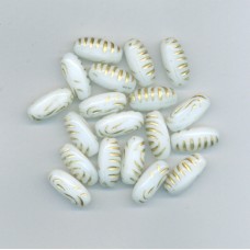 Czech White Tube Beads with Gold Stripes