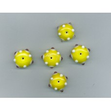 Indian Lampwork Bead Yellow Saucer with Pink & White Dots