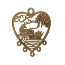 Laser Cut raw Brass Hearted Pigeons 1 pair