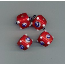 Indian Lampwork Beads Red Cube with Blue & White Dots