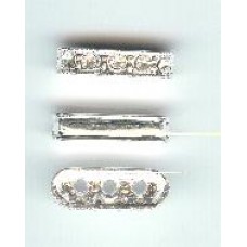 oval silver three hole 4mm x 15mm